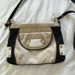 B. Makowsky Crossbody Bag, Beige, Black, White w/Gold Accents, 11-1/2 X 8 X 1
